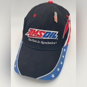 AMS Oil Truckers Cap Embroidered Red White Blue Pro-Fitted Hat with Pin one size